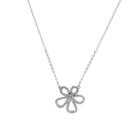 NEW 925 Sterling Silver Diamond Flower Necklace Z - Picture 7 of 7